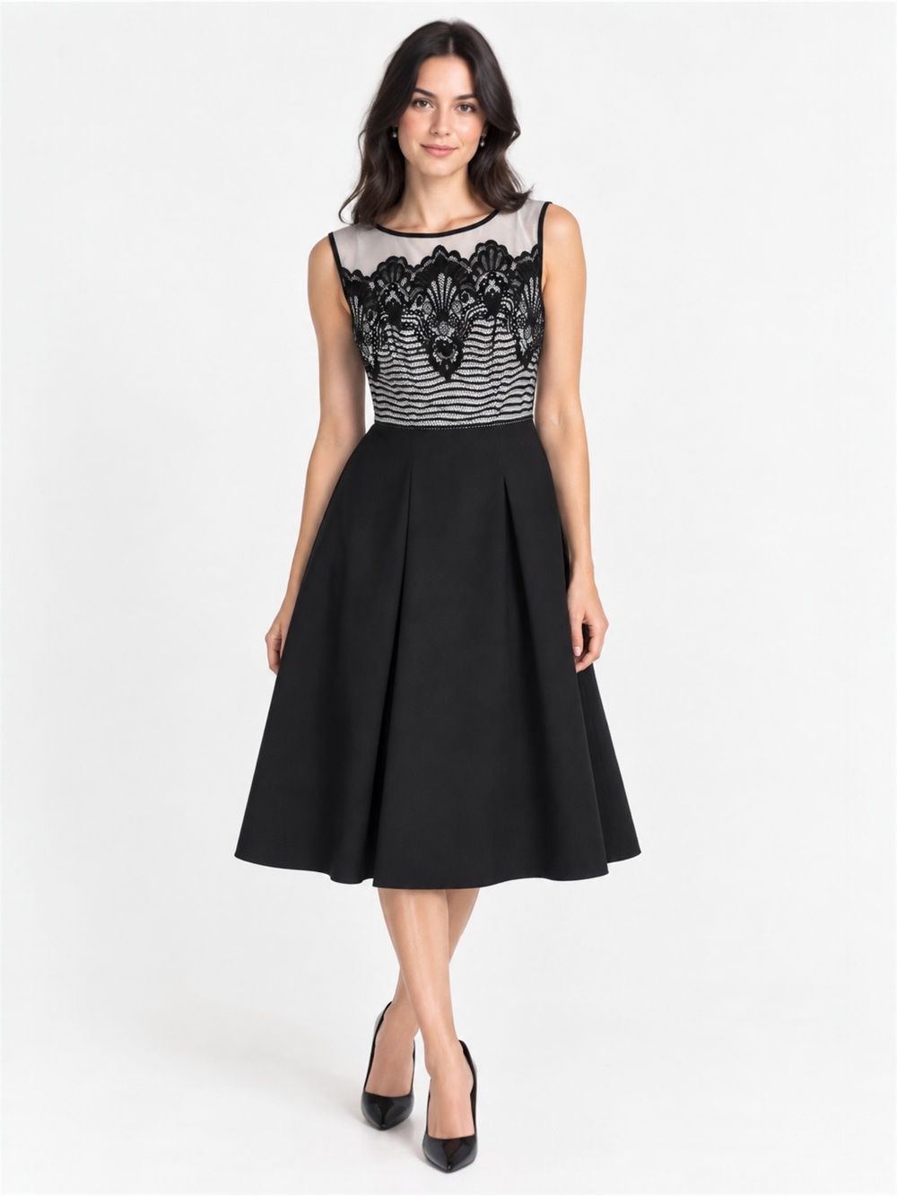 $240 Adrianna Papell Lace Embroidered Midi Dress Size 4 Royal Patterns